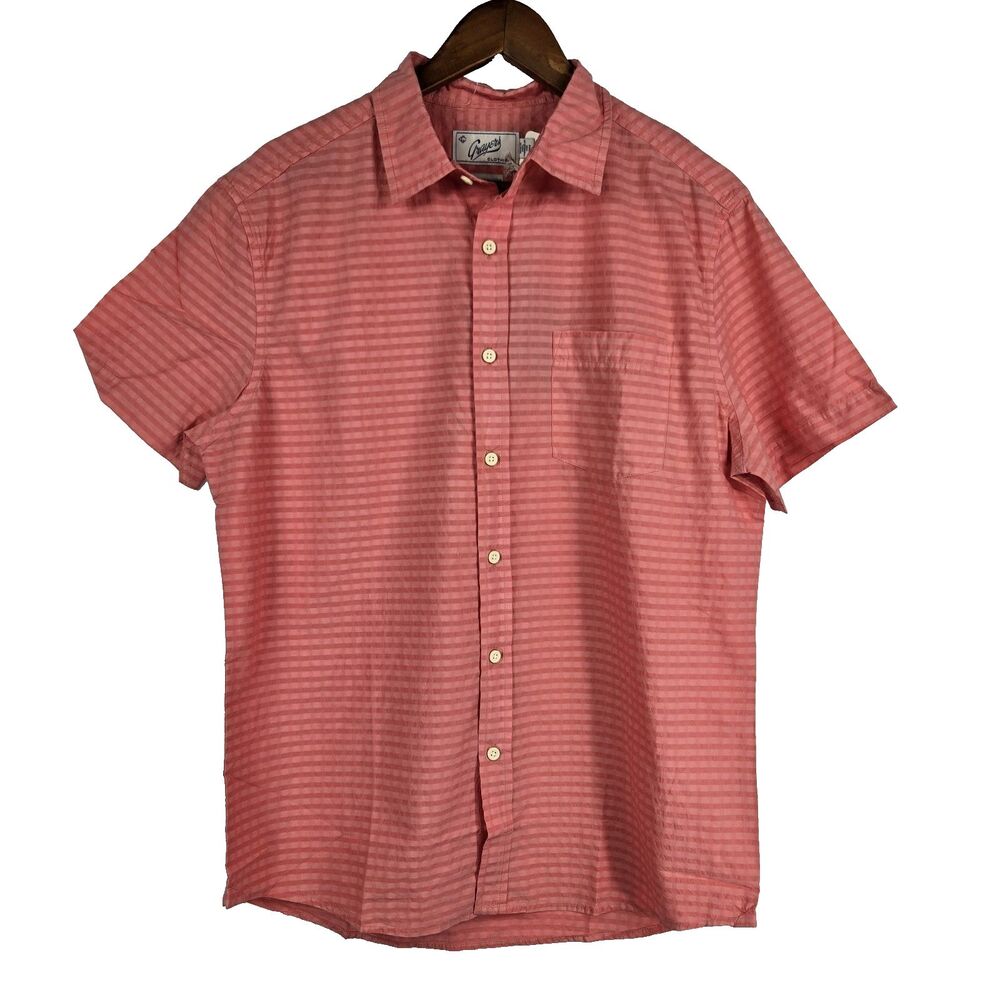 Grayers Men's Size M Eton Dobby Gingham Short Sleeve Button Up Terra Cotta NWT